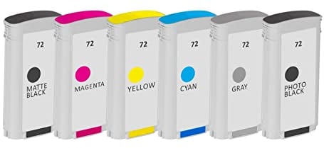 Kompatibel Spar-Set 6 Stück HP 72 (Matt Black, Photo Black, Cyan, Magenta, Yellow, Grey, 6X 130ml, Neuester Chip)