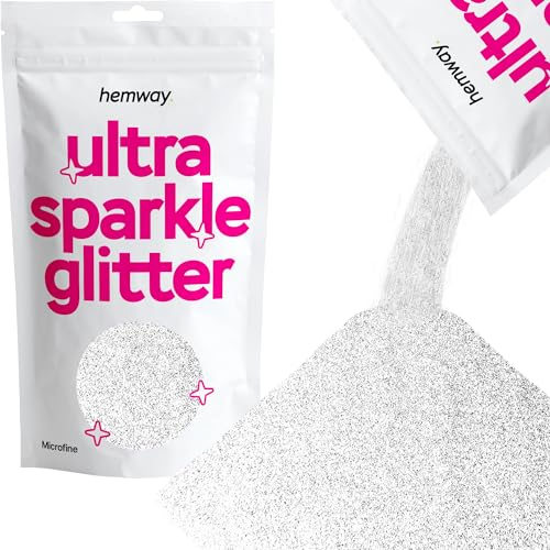 Hemway Ultra Sparkle Glitter - Silver | 100g Microfine Metallic Flakes for Resin & Epoxy Crafts | Supplies for Tumblers, Festival, Hair, Face, Body, Eye & Nail Art Decoration