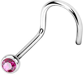 beyoutifulthings Nasen-Piercing KRISTALL Nasen-Ring Nasen-Stecker Press Fit Spirale Chirurgenstahl Silber Fuchsia Stab 1/8mm Stein 2,5mm