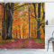 ABAKUHAUS Herbst Duschvorhang, Shady Laubbäume, Stoffliches Gewebe Badezimmerdekorationsset mit Haken, 175 x 240 cm, Aprikose Braun Rot