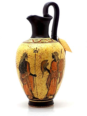 Antike, griechische Vase aus Keramik, Gefäß, Göttin Athena & Gott Poseidon, 26 cm