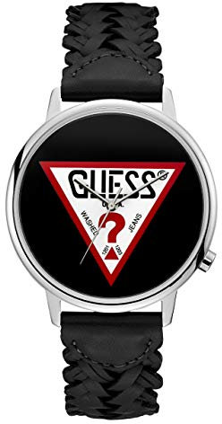 Guess Montre analogique pour femme à quartz avec bracelet en cuir V1001M2, Noir, bande