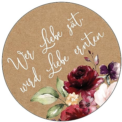 Schokoladenseite 48 x Aufkleber Blumensamen - Wer Liebe sät - 40 mm, Design Vintageflower 19040540, Sticker geeignet für Hochzeit Gastgeschenk Taufe Kommunion Geburtstag Feste Geschenke