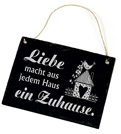 Liebe macht aus jedem Haus ein Zuhause - Schild Schiefertafel graviert Türschild Einzugsgeschenk 22x16cm | Dekolando