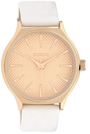 Oozoo Damenuhr mit Design Zifferblatt und Lederband 42 MM Rose/Rose/Weiss C10105