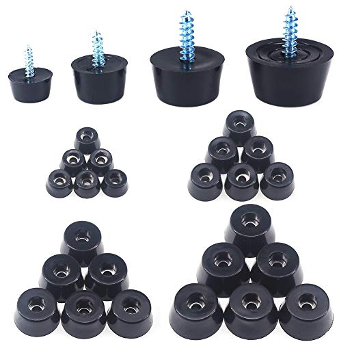 Rubber Feet Bumpers Pads 96 Pack Round Black with Fixing Screws,Stainless Steel Washer for Cutting Board Amps Cabinet Desk Tables Couches