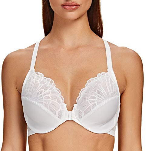 MELENECA Women's Front Fastening Racerback Plus Size Stretch Lace Underwire Unlined Bras White 40D