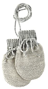 disana STRICK-HANDSCHUHE, 100% Bio-Merinowolle GOTS, IVN Best | mit gestrickter Kordel | Newborn Neugeborene Baby Unisex | Baby Erstausstattung | Made in Germany | Grau-Natur