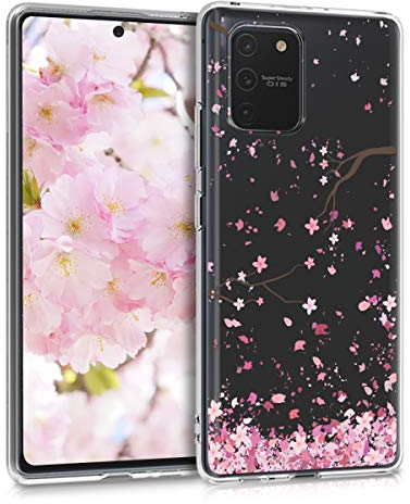kwmobile Custodia Compatibile con Samsung Galaxy S10 Lite - Cover Silicone TPU - Protezione Back Case - Pioggia di petali rosa/marrone scuro/trasparente