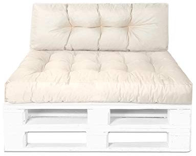 Mayaadi-Home Set Palettenkissen Palettenpolster Palettenauflage Indoor Outdoor Sitzkissen MH-JC01 120x80x15 mit Rückenkissen 120x40x10-20 Creme