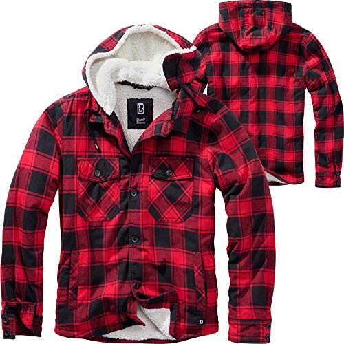 Brandit Lumber Jacket Hooded, Color: red/black, Size: S