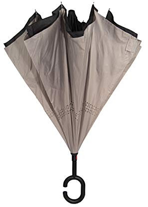 Virsus Ombrello con apertura al contrario Auto Reverse antisgocciolo Manico a Forma di C Ombrello Ribaltabile inverso Anti UV Antivento Varie Colorazioni (Grigio)
