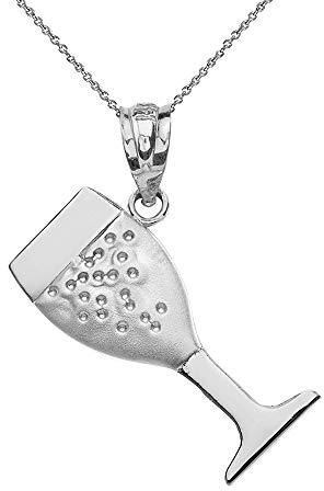 Sterling Silver 925 Champagne Glass Pendant Necklace (Available Chain Length 16- 18- 20- 22)