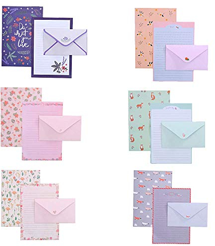 36 Stück schönes Briefpapier, liniertes Schreibwarenpapier mit 18 Umschlägen, Briefpapier, Schreibwaren-Set für Büro, Zuhause, Schule (6 Sets)