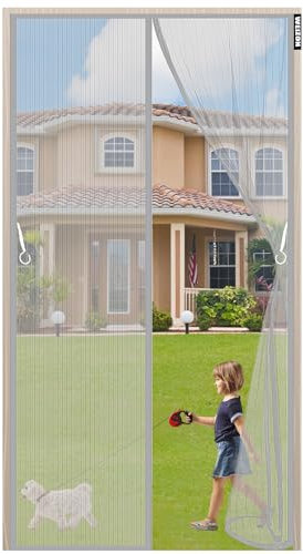 Zanzariera Magnetica per Porte 80 x 230 cm Chiusura Automatica Tende Zanzariera a Strisce Anti Zanzare Insetti per Porte Finestre Balcone Soggiorno Aria fresca attraverso - Grigio