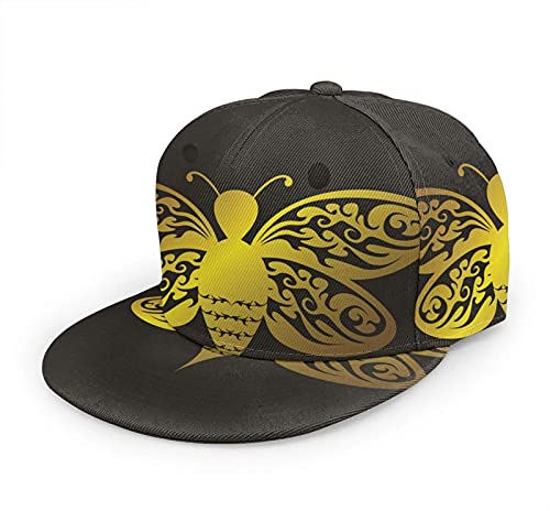 Oaieltj Unisex Baseball Cap Damen Herren Einstellbare Snapback Flat Bill Brim Baseball Cap Cool Hip Hop Hat, Golden Bee Art Black, One size