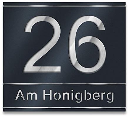 Metzler Hausnummernschild Anthrazit aus Edelstahl, individuelle Hausnummer mit ausgelaserter Hausnummer und Straßenname. Rostfrei, 3D-Effekt, inkl. Beschriftung, Made in Germany, Größe: 38 x 33,7 cm