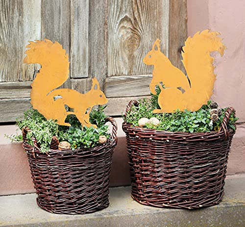 Dekoleidenschaft 2 Gartenstecker Eichhörnchen aus Metall in Rost-Optik, 37 cm hoch, Beetstecker, Dekostecker, Garten-Deko für Draußen, Pflanzenstütze