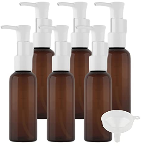 TIANZD 6 Pièces 50ml Marron Distributeur en Plastique de Bouteilles Vides avec Pompe Blanc pour Cosmétique Huile Démaquillante Savon Lotion Gel Huile Essentielle Voyager