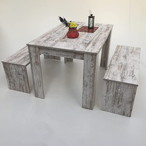 Möbel SD Esstischgruppe Bänke 3er Set 110x70cm Canyon White Pine Made in Germany