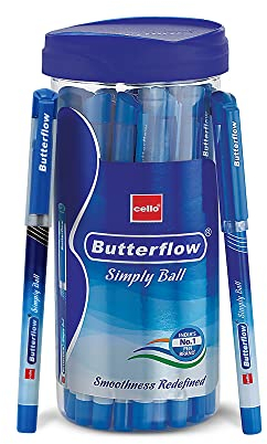 Cello Butterflow Simply Kugelschreiber Set | 25 Stück Kugelschreiber | 20 blaue und 5 schwarze Tintenfarbstifte | glattes Schreiberlebnis | Für Schule und Büro | Bester Stift für Prüfungen