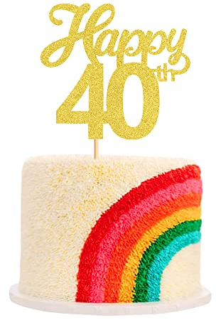 Blumomon 3Pcs Happy 40th Cake Toppers Gold Glitter Number 40 Forty Birthday Cake Pick Decorations for Cheers to 40 Years Old 40th Birthday Wedding Anniversary Party Supplies