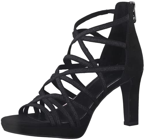 MARCO TOZZI Damen Sandalen mit Absatz Glitzer Vegan, Schwarz (Black Comb), 38 EU