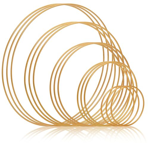 ZOOFOX 15 Pcs Metal Hoops for Crafts, 5 Sizes (4‘’ 6‘’ 8‘’ 10‘’ 12‘’) Gold Dream Catcher Rings, Floral Hoop Wreath Macrame Craft Ring for Making Wedding Wreath Decor, DIY Wall Hanging
