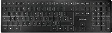 CHERRY KW 9100 SLIM, Kabellose Design-Tastatur, UK-Layout (QWERTY), Wahlweise Bluetooth oder 2,4 GHz Funk, Flache Tasten, Wiederaufladbar, Schwarz-Grau