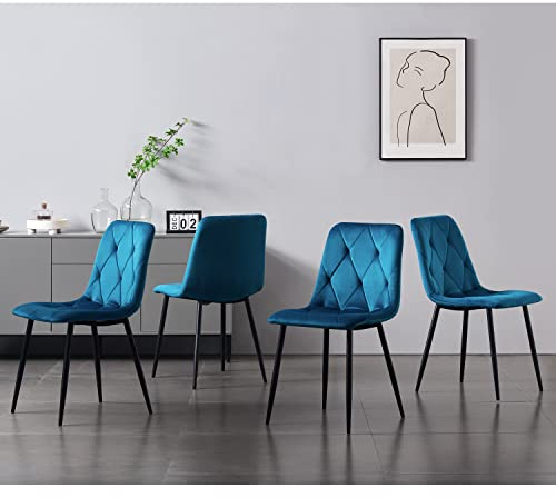 B&D home Esszimmerstühle VICKA 4er Set, Polsterstuhl Küchenstuhl für Küche, Esszimmer, Wohnzimmer, Büro, Industrial modern elegant Design, Samtstoff Petrol, 11120-PETR-4