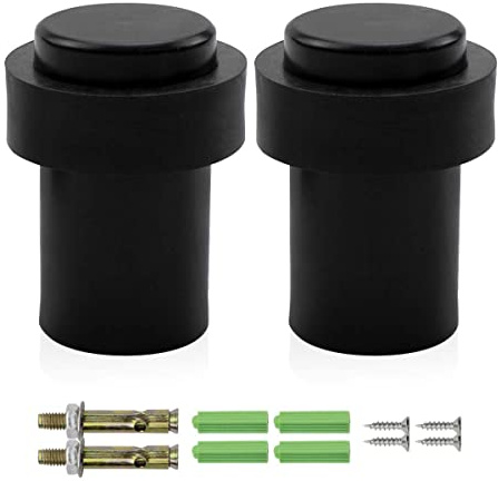 Bwintech 2 PCS Black Stainless Steel Cylinderial Shpae Door Stopper Floor Mounted