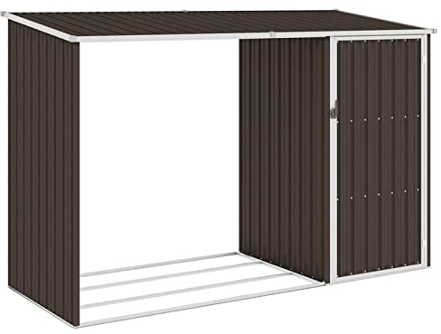 ZEYUAN Garden Firewood Shed Brown 245x98x159 cm Galvanised Steel,Garden Shed, Metal Shed Tool Storage House with Floor Foundation and Lockable Double Doors
