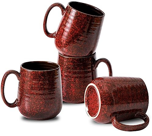 Hasense Red Coffee Mugs Set of 4, 12 oz Coffee Cups Ceramic, Latte Mug with Large Handle for Coffee, Tea, Milk and Chocolate,Easy Hold & Clean, Dishwasher & Microwave Safe
