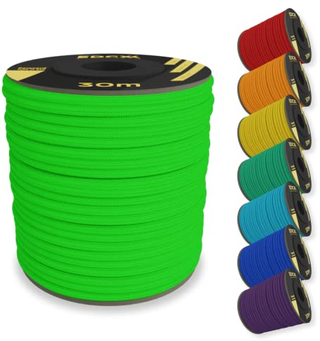 EdcX 4 mm Nylon Paracord 550 30 m (100 Fuß) – Typ III, 100% Nylonseil, 7-strängiges Seil, 4 mm Nylonseil in Volltonfarben (Neon Green, 30 m)