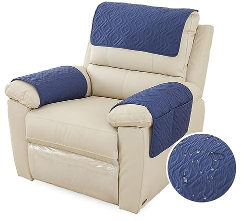 FANSU Sesselschoner Für Relaxsessel Mit Armlehnen, Sesselbezug Mit Taschen Für Fernsehsessel, Wasserdicht & rutschfest Möbelschutz für Sofa, Stuhl (1 Sitzer,Dunkelblau)