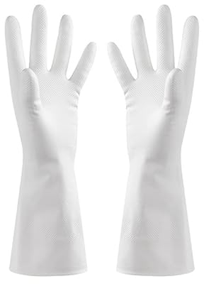 HUFFA 1 par de Guantes de Goma de látex for el hogar, Guantes Largos de Limpieza for Lavar Platos, Herramienta de jardinería for Cocina (Color : Blanco, Size : M)