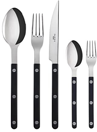 SABRE PARIS - Tafelbesteck, 5-teilig - Bistrot - Messer, Gabel, Esslöffel, Teelöffel & Kuchengabel - Edelstahl & Nylon - Spülmaschinenfest - Schwarz