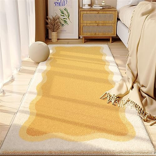 Momooda Kurzfloriger, Zotteliger Teppich Wohnzimmerteppich Schlafzimmer, Dicker, Rutschfester Schlafzimmerteppich mit Hohem, Wohnkultur Flauschiger Teppich, Eiergelb, 200x300cm