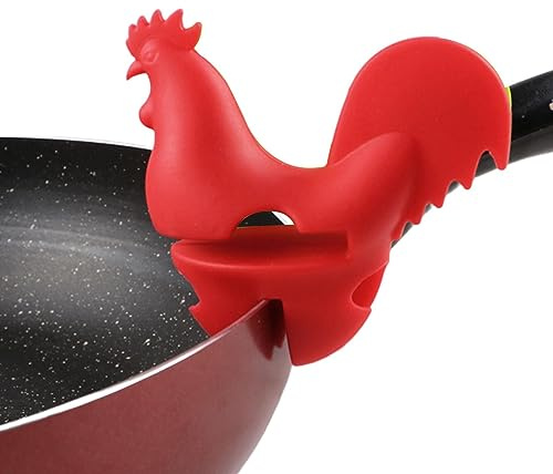 Vigcebit Pot Utensil Holder Clip - Silicone Pan Clip Spoon Rest Pot Side Clip - Anti-Spill Soup Spoon Holder for Pot Clip Spoon Rest Rooster Shape Pot Lid Supporter