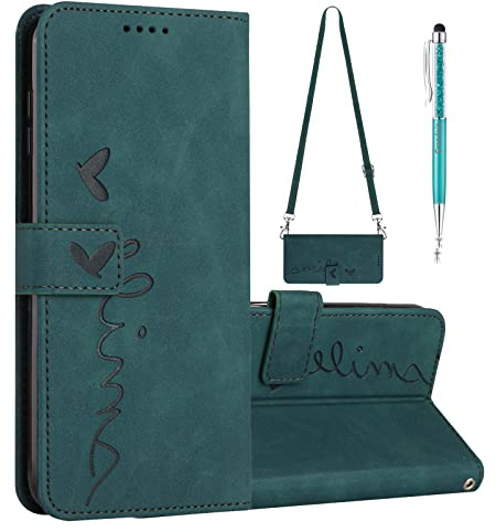 Grandoin Coque pour Google Pixel 6A avec Cordon, Premium Étui Housse en Cuir de Protection avec [Porte Carte] [Fermeture Magnétique] Cordon Tour de Cou Lanière en Corde pour Google Pixel 6A (Vert)