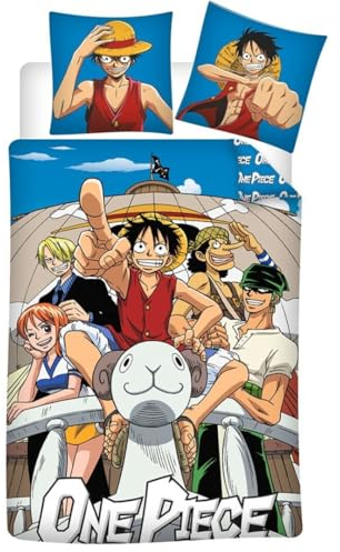 Aymax Bettwäsche-Set mit Retroversible OP – Luffy et Tous Les personnages – 140 cm x 200 cm