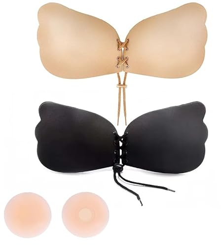 24Ersi Klebe BH Push Up 2 Stück,Klebe BH mit 2 Wiederverwendbare Nippelpads,Klebe BH Große Brust & Kleine Brüste A-F Cup,Push Up Klebe BH,Trägerloser BH Push Up für Alle Rückenfreie Kleidung