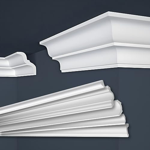MARBET DESIGN - Modanature decorative in polistirene XPS, colore bianco, da soffitto (angolo interno ed esterno, E-10)