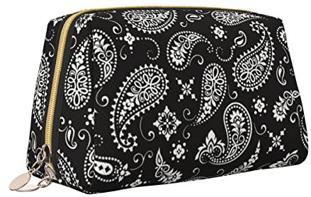 Trousse de Maquillage en Cuir avec Fermeture éclair pour Femme, Motif Cachemire imprimé Bandana Noir, Trousse de Toilette, Jolie Trousse de Maquillage imperméable, Organisateur de Voyage pour accesso