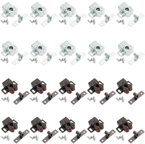 MaehSab 20 Pcs Double Roller Cabinet Catch, Door Catch Latch Heavy Duty Catch Hardware with Spear Strike Installation Screws for Home Kitchen Cabinet Cupboard