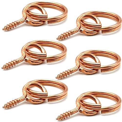 Aretro 6 Pack 15mm Copper Plated Screw in Picture Ring Hangers with Screw Eye and Combined Ring Hooks & Eyes for Hanging Cord Wire