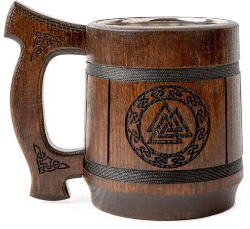 TESLYAR Wikinger Becher Holz - Bierkrug Stein, Wikinger Trinkbecher, Wikinger Bierkrug, Wikinger Vikings, Kelch Mittelalter, Masskrug, Bier Geschenk, Wikinger Kelch, Bierkrüge, Holzbierkrüge | Bier