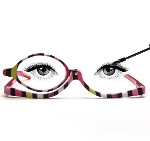 MMOWW Gafas de Lectura de Maquillaje para Mujer, Gafas Giratorias con Bisagras de Resorte para Gafas de Maquillaje Ampliadas con Diseño Plegable de Lente única Volcada (Coloridos, +2.0)