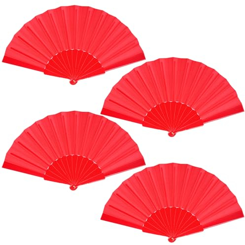 baotongle 4 Stück Handfächer Faltventilator Chinesischer handfächer Fan Orientalischer Tuch Stoff Fan für Tanz, Party,Diy, Haus Wand Dekoration (Rot)