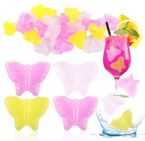 Cubetti di ghiaccio riutilizzabili*30 pezzi, SilverChry cSostituto del Cubetti di Ghiaccio in Plastica, Cubetti Ghiaccio Cocktail Colorati, Cubetti di Ghiaccio a Forma di Farfalla per Bevande